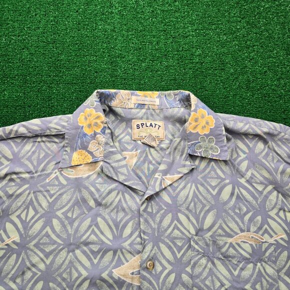 Splatt Hawaiian Shirt Mens Large Floral Short Sleeve 100% Rayon Beach Casual - Picture 2 of 10